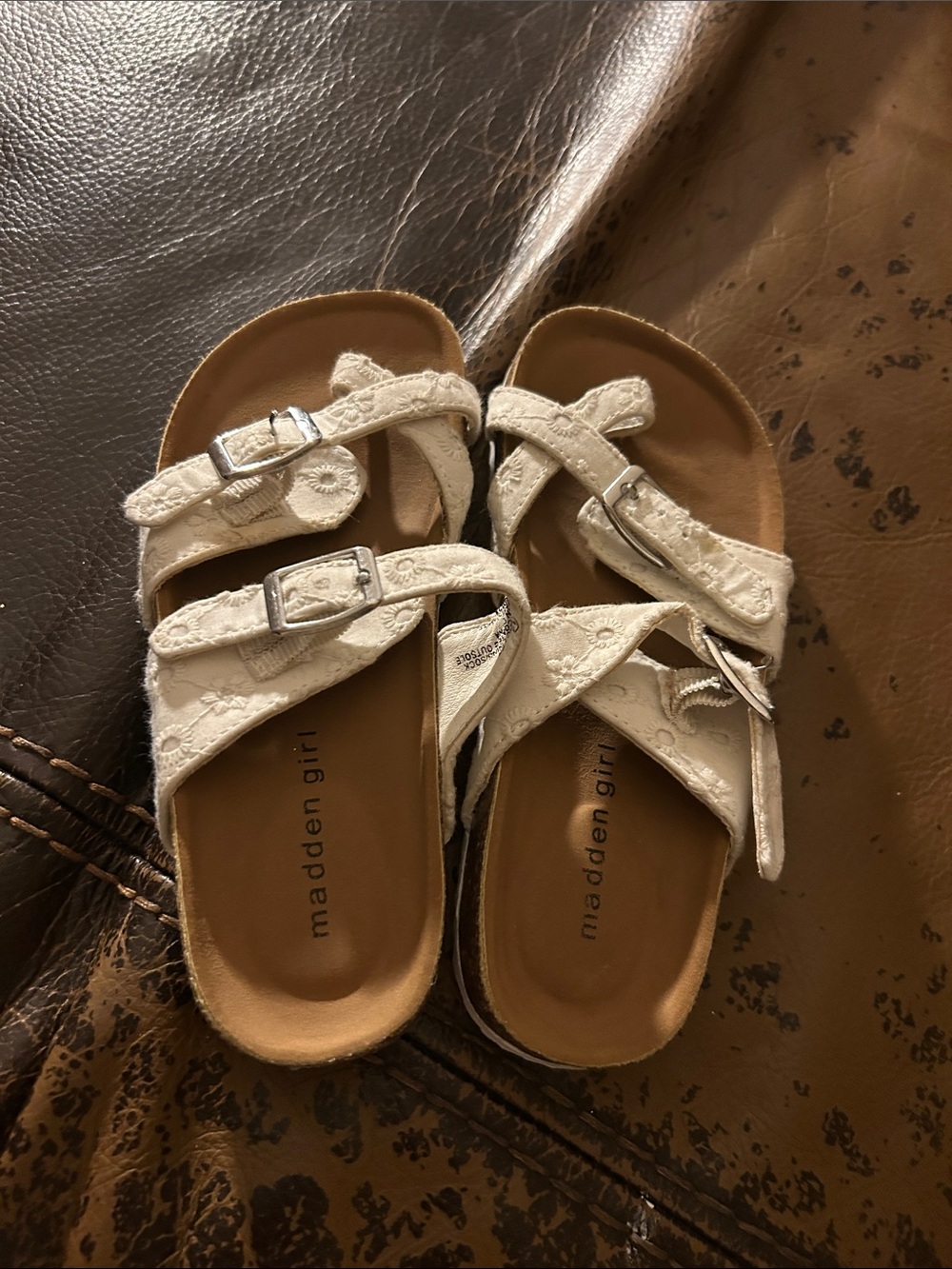 Madden Girl Cream Lace Buckle Sandals
